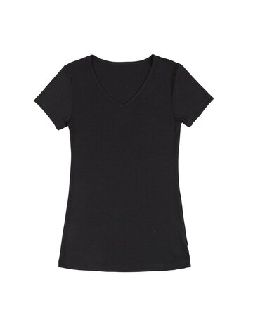 T-shirt met V-hals in zwart (wol-zijde)