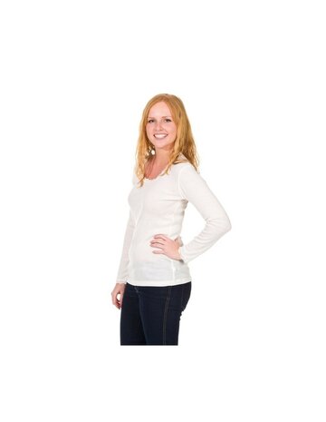 Dames longsleeve van Merinowol met kantje in naturel