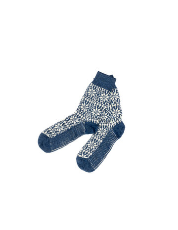 Noorse sokken in jeans/wit (wol)