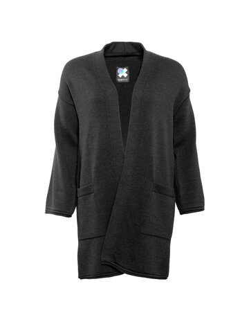 Mooi lang gebreid vest in zwart (merinowol)