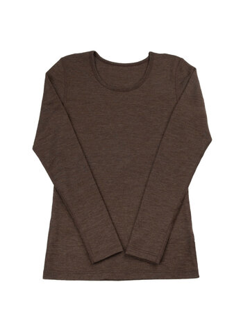 Dameslongsleeve in bruin (merinowol)