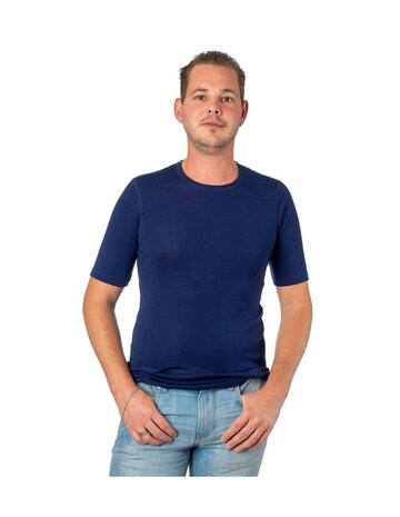 Heren T-shirt in blauw (Merinowol)
