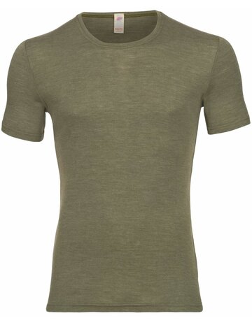 Heren T-shirt in olijfgroen (wol-zijde)
