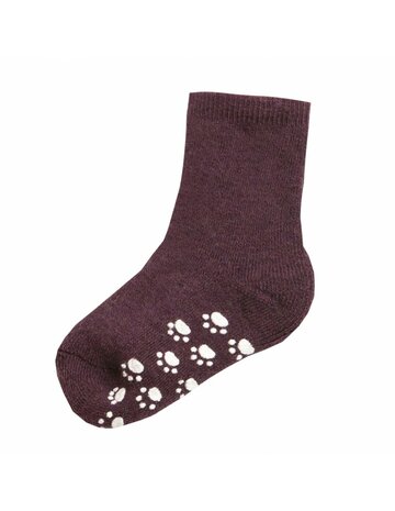Sokken in wol in auberginemelange met anti-slip