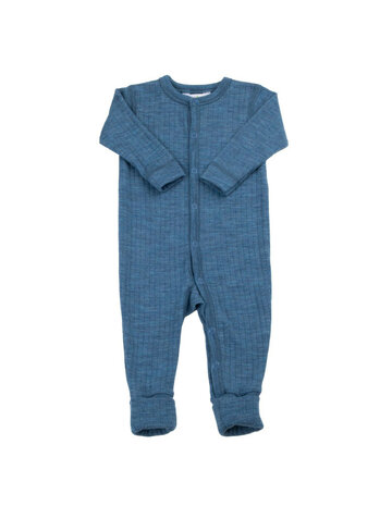 Pyjama of boxpak met omslagvoetje in blauw (merinowol)