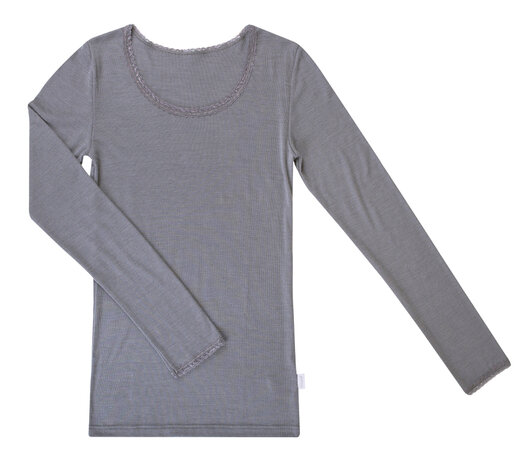 Longsleeve in platinagrijs (wol-zijde)
