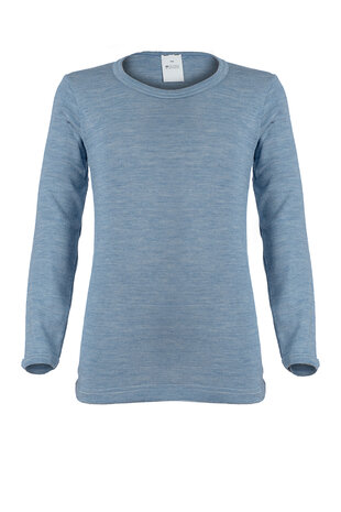 Longsleeve met ronde hals in jeansblauwe melange (wol-zijde)