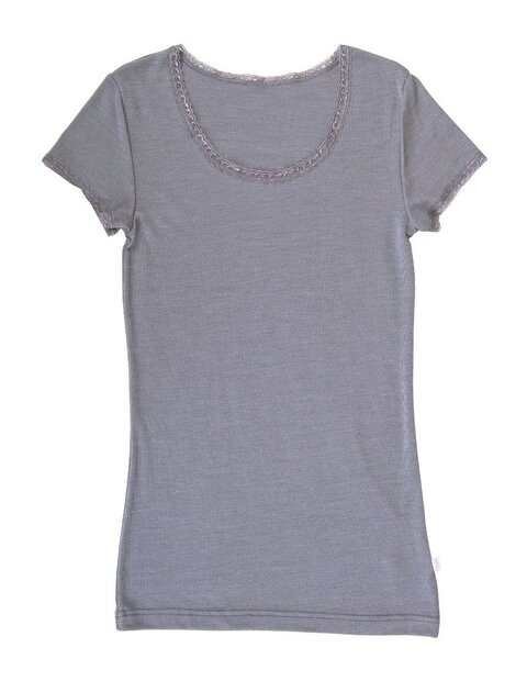 T-shirt in platinagrijs (wol-zijde)