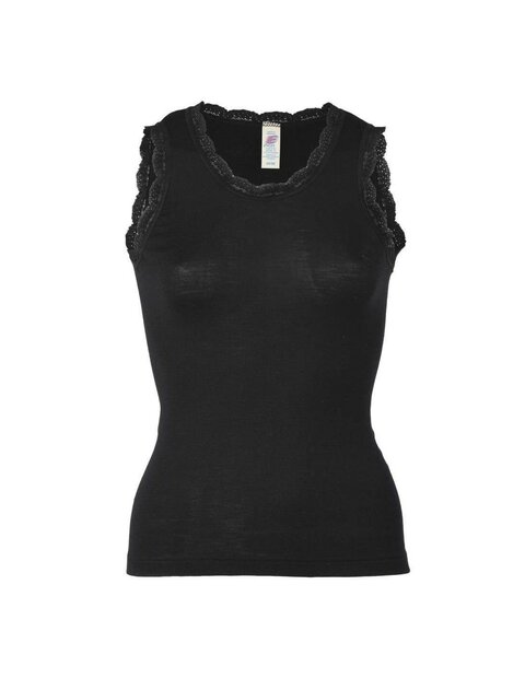 Hemdje met kant in zwart  (wol-zijde)