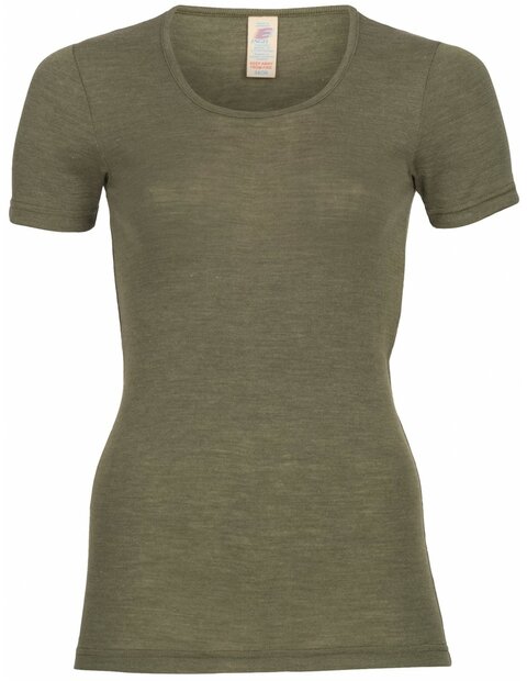 Dames T-shirt in olijfgroen (wol-zijde)