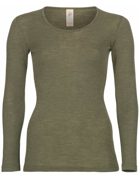 Dames longsleeve in olijfgroen (wol-zijde)