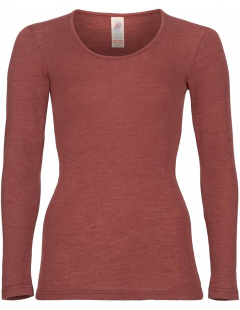 Dames longsleeve in koperkleur (wol-zijde)