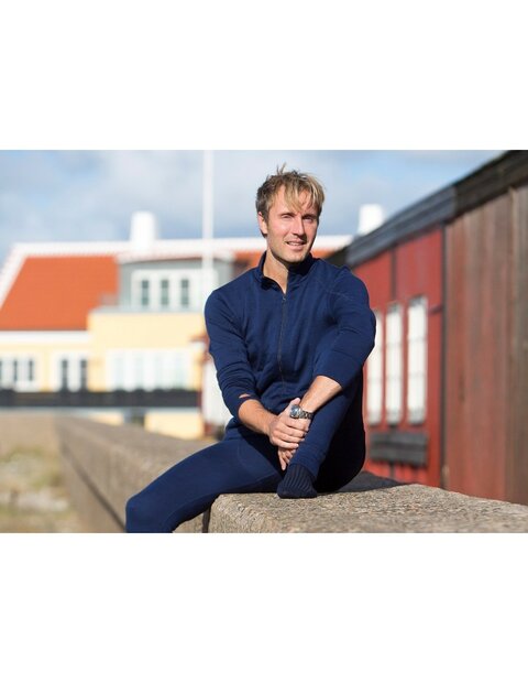 Herenshirt met rits in blauw (Merinowol)