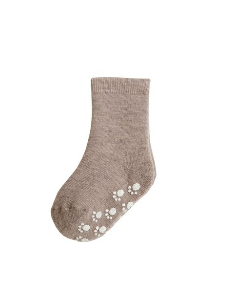 Sokken in wol in zandmelange met anti-slip