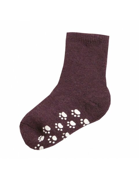 Sokken in wol in auberginemelange met anti-slip