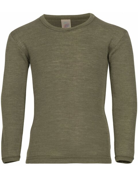 Longsleeve in olijfgroen (wol-zijde)