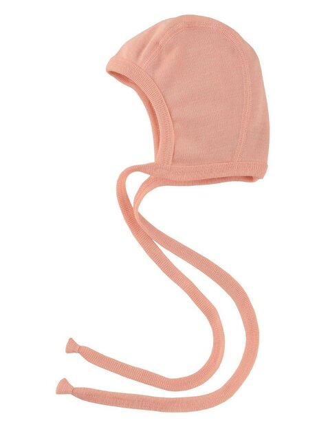 Strikmutsje in zalm-kleur wol-zijde