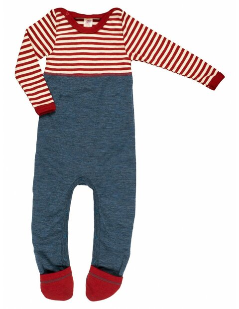 Jumpsuit in rood naturel gestreept (merinowol)
