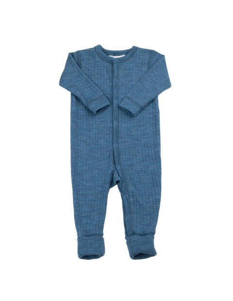 Pyjama of boxpak met omslagvoetje in blauw (merinowol)