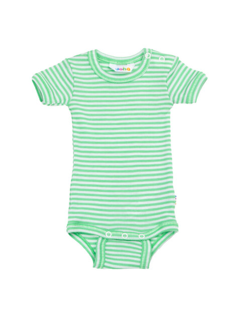 Vrolijke romper met korte mouw in groen (merinowol-zijde)