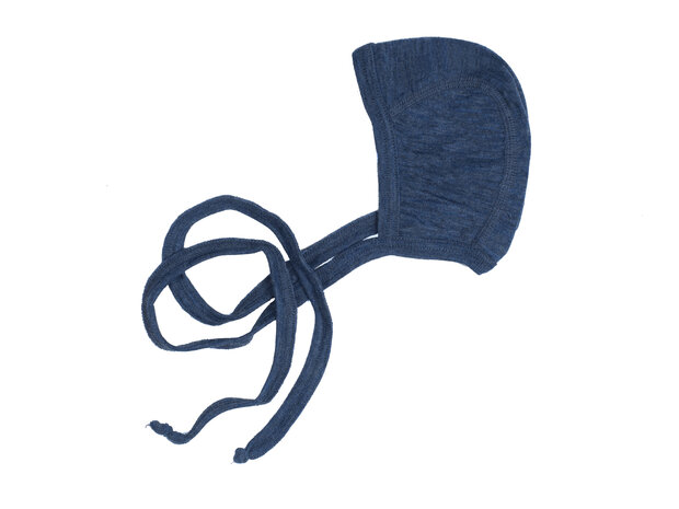 Strikmutsje van wol in blauw