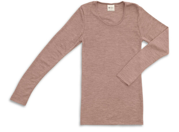 Dames longsleeve in dusty rose (wol-zijde)