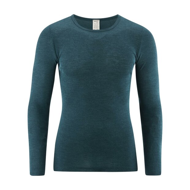 Heren longsleeve in petrol (Merinowol-zijde)