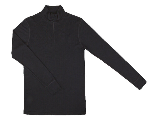 Herenshirt met rits in zwart (wol)