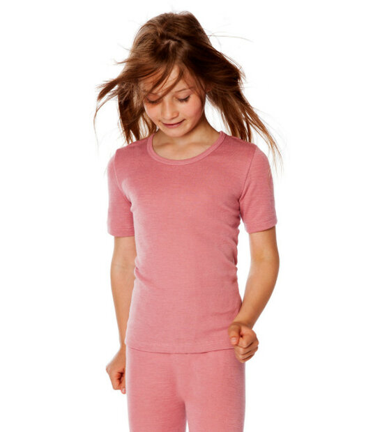 Kinder T-shirt in roze (wol-zijde)