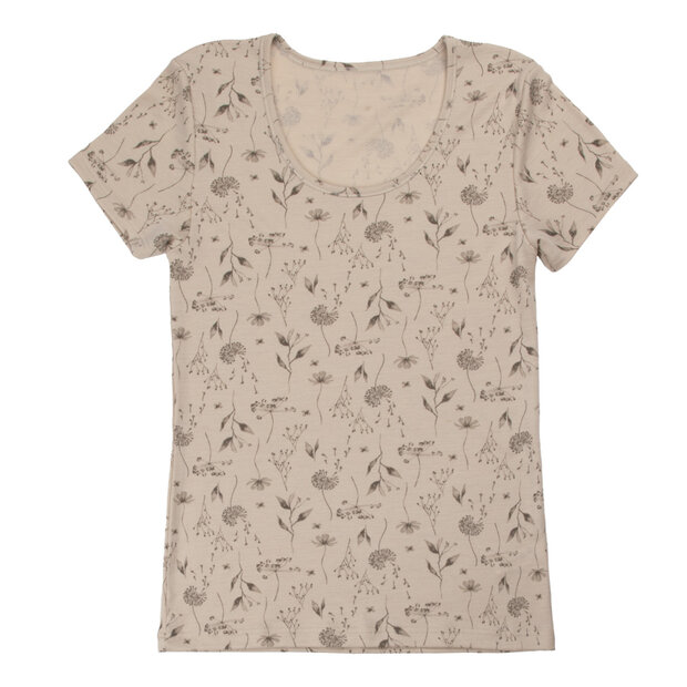 T-shirt met paardenbloem-print (wol-zijde)