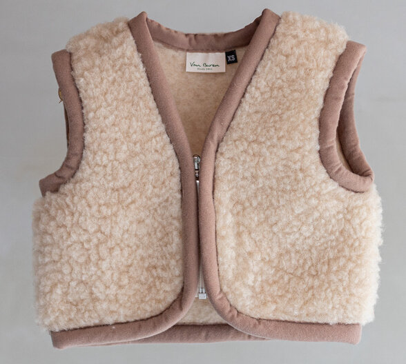 Kinder- en babybodywarmer in beige wol