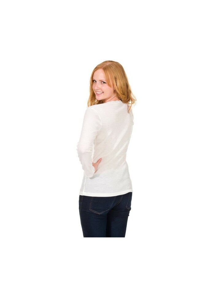 Dames longsleeve van Merinowol met kantje in naturel