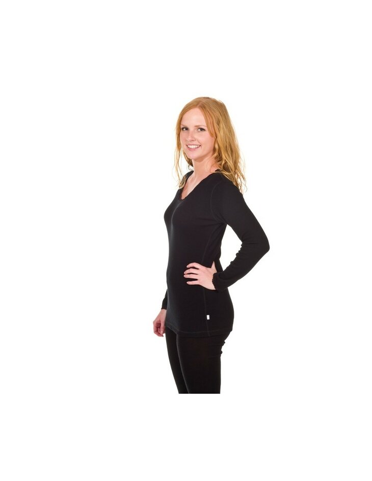 Dames longsleeve van Merinowol met kantje in zwart