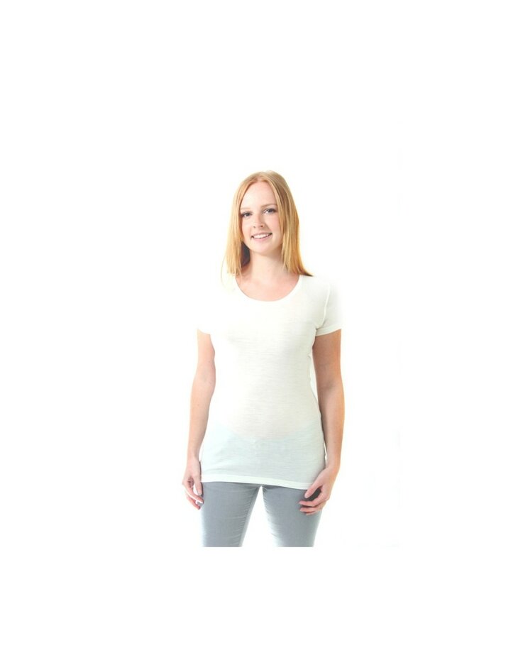 Dames T-shirt van Merinowol met kantje in naturel