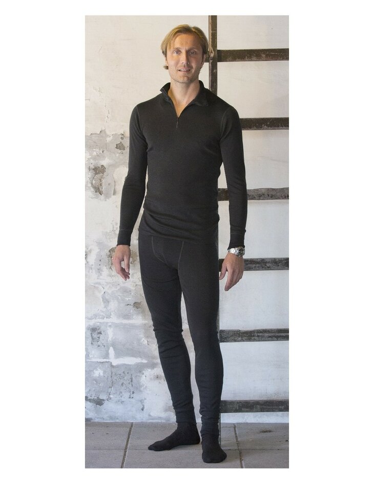 Herenshirt met rits in zwart (wol)