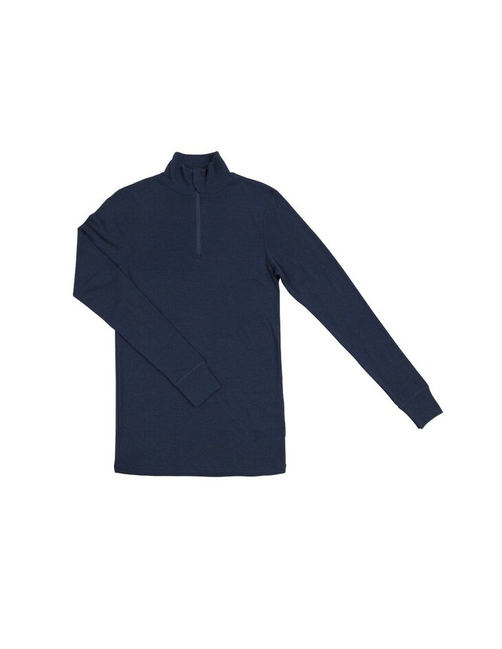 Herenshirt met rits in blauw (Merinowol)
