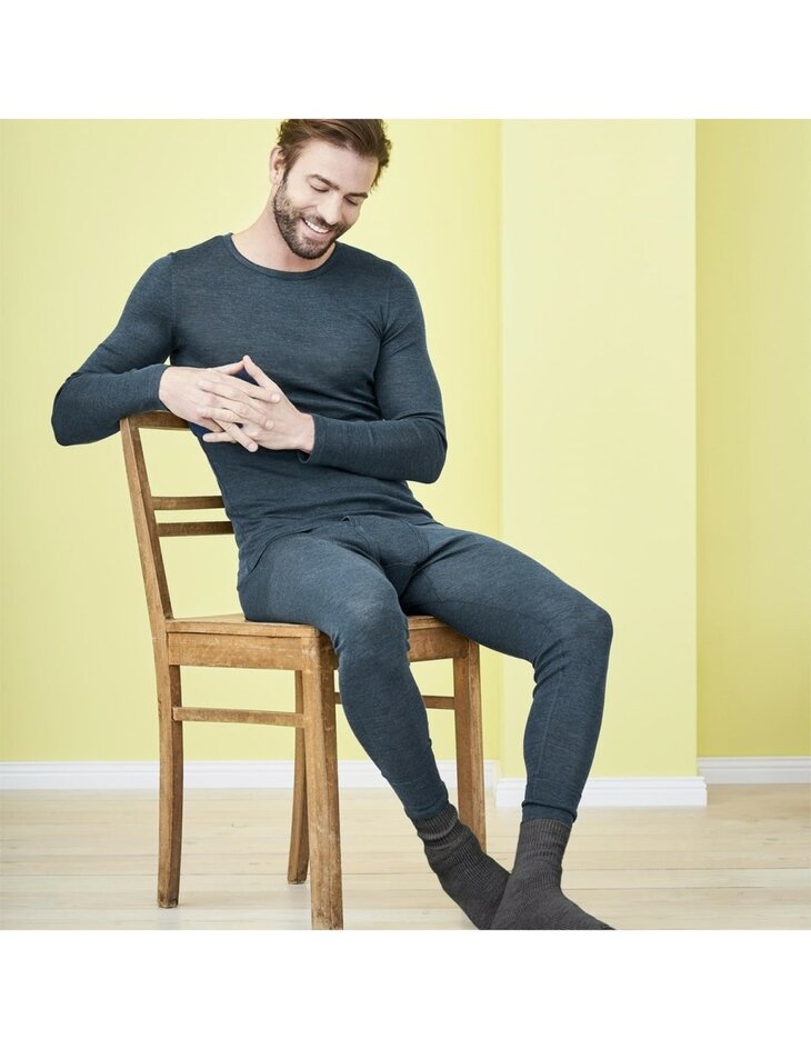 Heren longsleeve in petrol (Merinowol-zijde)