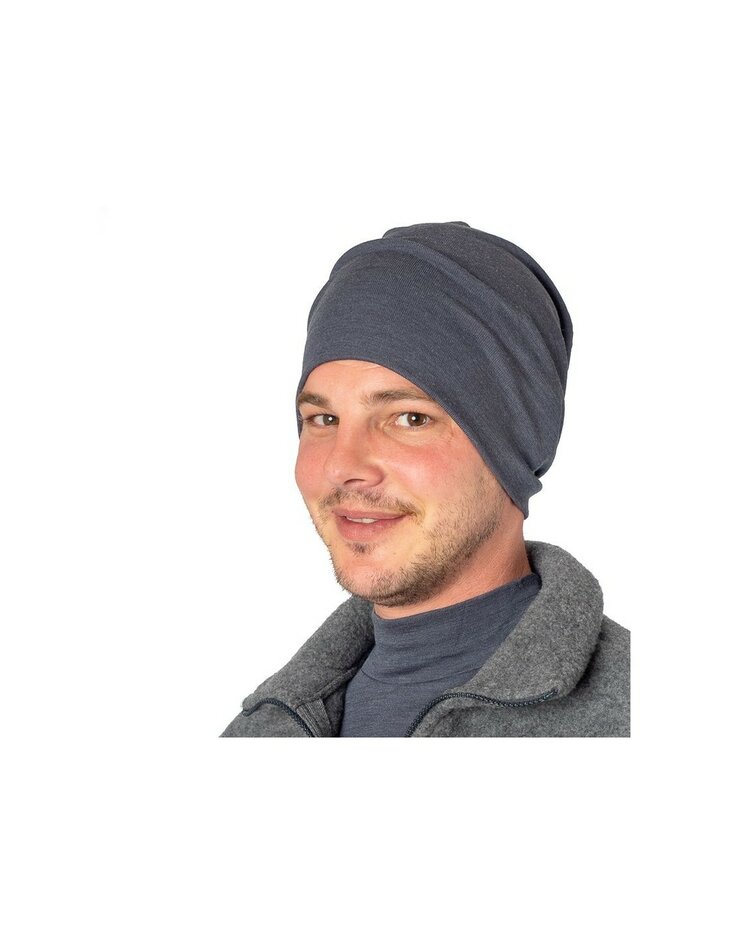 Muts met dubbele laag in zwart (Merinowol-zijde)