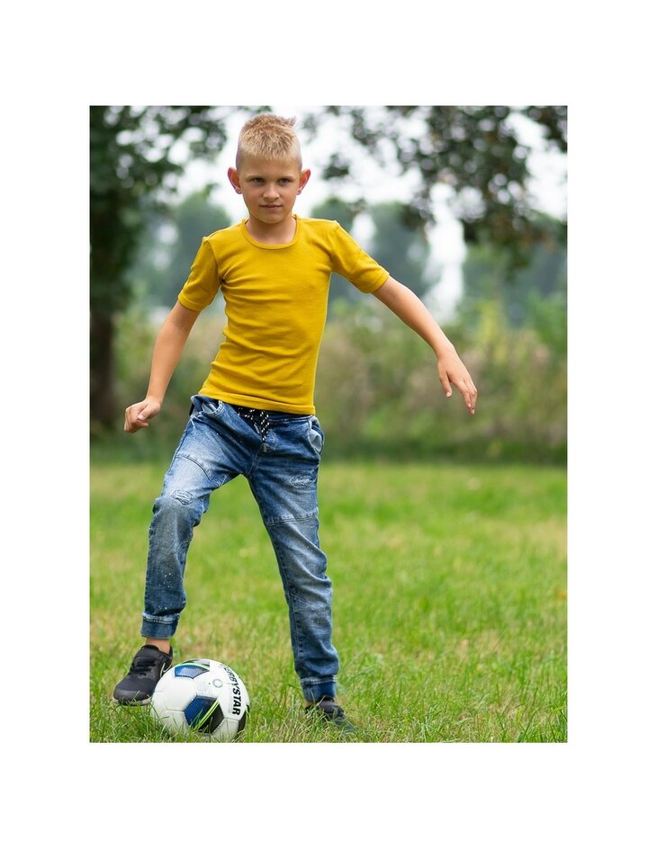 T-shirt in saffraangeel (wol-zijde)