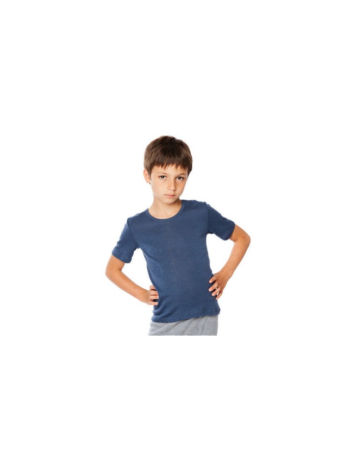 Kinder T-shirt in petrolblauw (wol-zijde)