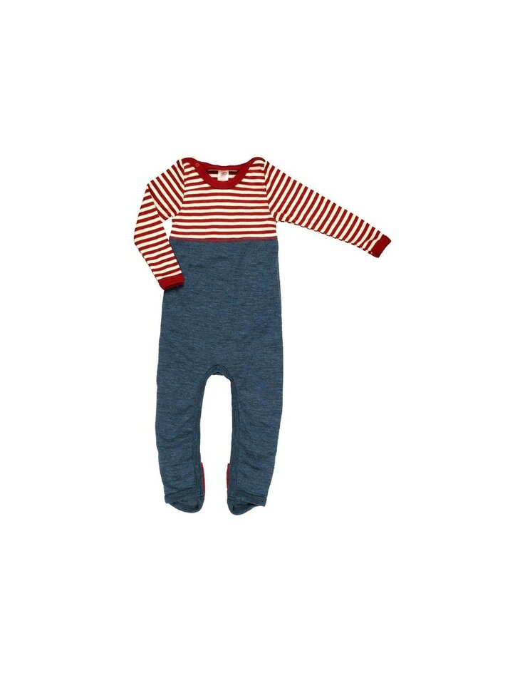 Jumpsuit in rood naturel gestreept (merinowol)