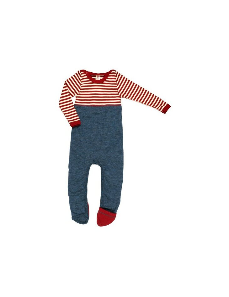 Jumpsuit in rood naturel gestreept (merinowol)