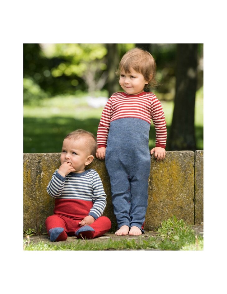 Jumpsuit in rood naturel gestreept (merinowol)