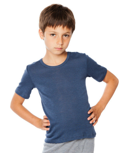 Kinder T-shirt in petrolblauw (wol-zijde)