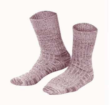 Lekker warme Noorse kindersokken van wol-katoen in bordeaux melange