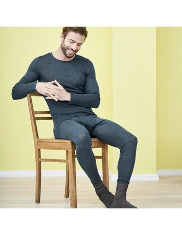 Heren longsleeve in petrol (Merinowol-zijde)