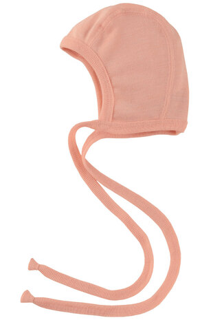 Strikmutsje in zalm-kleur wol-zijde