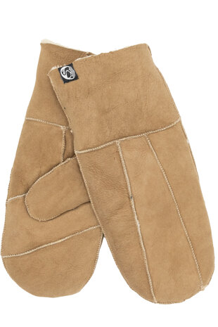 Camelkleurige vachtwant van leer en wol