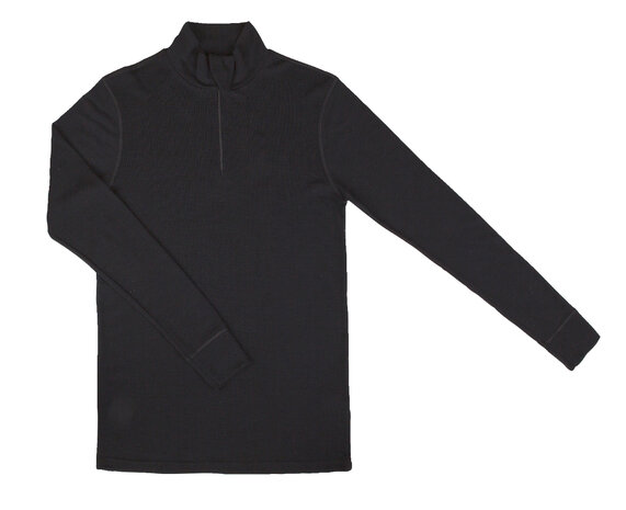Herenshirt met rits in zwart (wol)