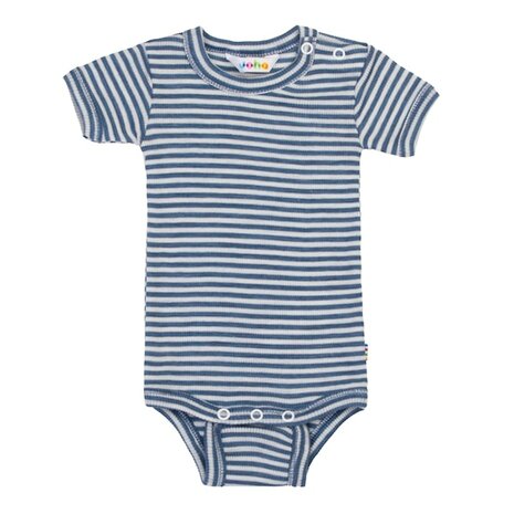 Leuke streepjesromper in blauw melange (merinowol-zijde)